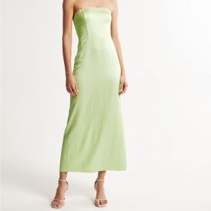 A&F Strapless Satin Maxi Dress - light green